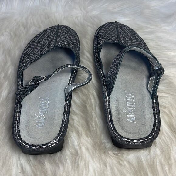Alegria Tuscany Pewter Dazzle Leather Strapped Slides Sz 38/US 8-8.5 - Picture 3 of 7